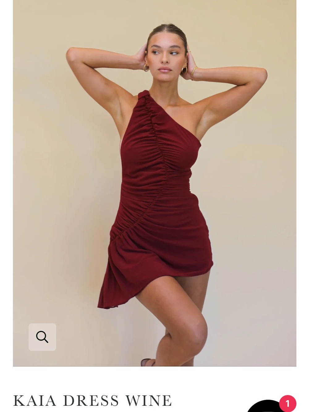 Koster Kulture Kaia Asymmetrical Ruched Mini Dress in Burgundy - Picture 3 of 3